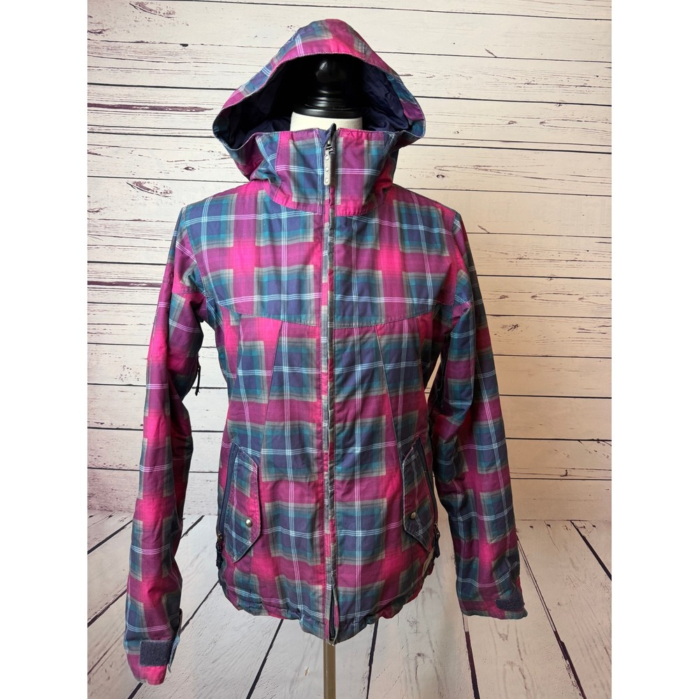 Burton Snowboard Jacket Small Womens Plaid Dryride Hooded HoLe Ski Coat Da Nang